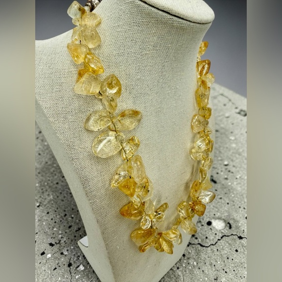Jewelry - Chunky Genuine Citrine Nugget Statement Necklace 18” Massive 128g Signed